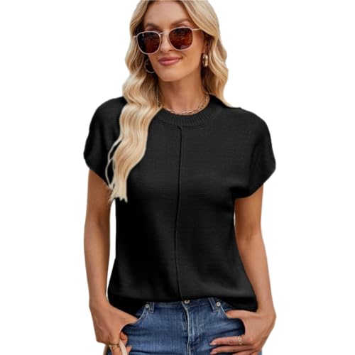 Hobrounn Damen Sommer Tops Mit FlüGeläRmeln Und Rundhalsausschnitt, läSsig, Lockere Passform, Strickpullover, Tanktop von Hobrounn