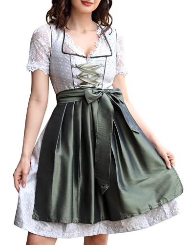 Hobrounn Dirndl Damen Midi Trachtenkleid 3tlg. Trachtenrock Trachtenmode Kleid, Dirndlbluse, DirndlschüRze für Oktoberfest Von Gr.34-48 (Grau, 38) von Hobrounn
