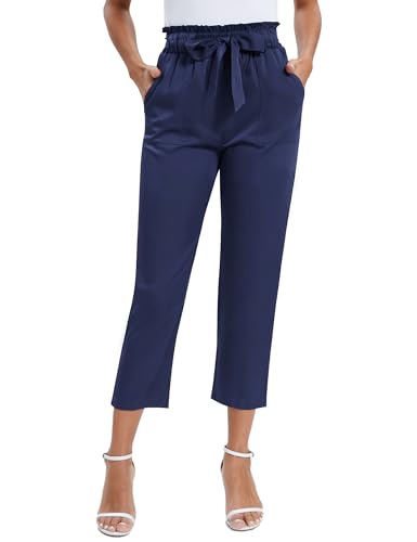 Hobrounn Hosen Damen Sommerhose Lounge Freizeithose Leichte Elastische Taille Sommerhose Mit Taschen Navy Blau L von Hobrounn