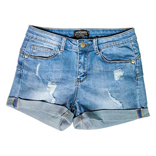 Hocaies, Jeanshose für Damen, mittelhoch, mit gefaltetem Saum, Denim-Shorts für Frauen - Blau - 44 DE von Hocaies