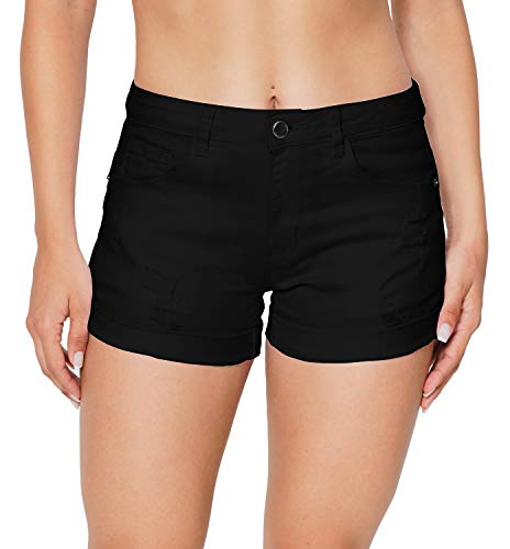 Hocaies Damen-Jeans-Shorts mit gefaltetem Saum - Schwarz - 40 von Hocaies