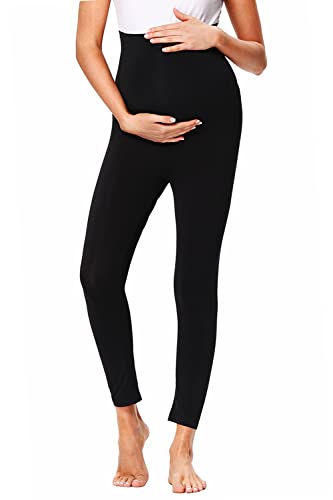 Hocaies Umstandsleggings Baumwolle Schwarz Umstandsleggins für Schwangere Lange Umstandshose Blickdichte Schwangerschaftsleggings Umstandsmode Damen High Waist Hose Stretch 7/8 Länge von Hocaies