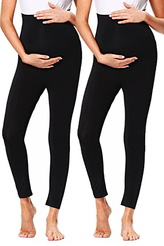 Hocaies Umstandsleggings Baumwolle Schwarz Umstandsleggins für Schwangere Lange Umstandshose Blickdichte Schwangerschaftsleggings Umstandsmode Damen High Waist Hose Stretch 7/8 Länge von Hocaies