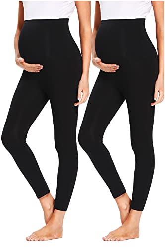 Hocaies Umstandsleggins Blickdicht Schwarz Lange Umstandsleggings Schwangerschaft Leggings Freizeithose für Schwangere Stretch Jogginghose Umstandskleidung Leggings von Hocaies