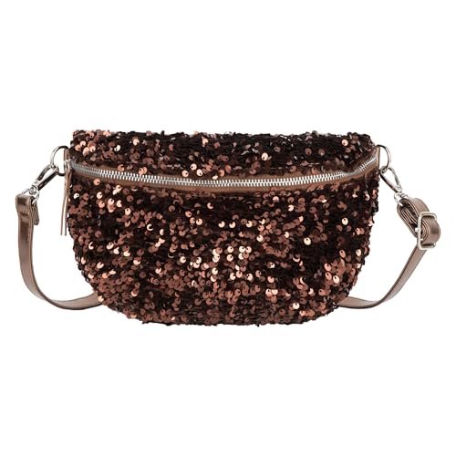 Hoce Damen Bauchtasche, Glitzer-Hüfttasche, multifunktionale Schultertasche, Brusttasche mit verstellbarem Riemen, A-Kaffee von Hoce