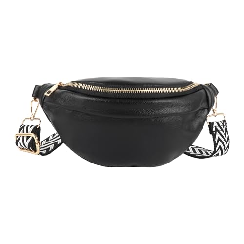 Hoce Damen Bauchtasche, Glitzer-Hüfttasche, multifunktionale Schultertasche, Brusttasche mit verstellbarem Riemen, Einfarbig: Schwarz von Hoce