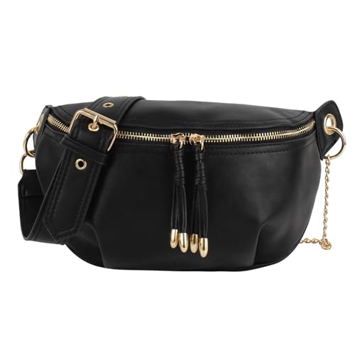 Hoce Damen Bauchtasche, Glitzer-Hüfttasche, multifunktionale Schultertasche, Brusttasche mit verstellbarem Riemen, T-black von Hoce
