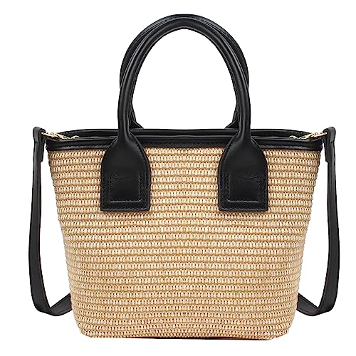 Hoce Damen Stroh Strandtaschen Häkeltasche Hobo Sommer handgewebte Schultertaschen Geldbörse, A-braun von Hoce