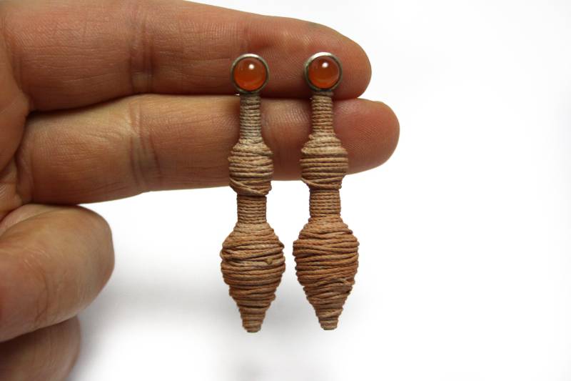 Textil Ohrstecker Mit Karneol 925Er Silber Garn Kunstharz Orange von HochglanzundMatt