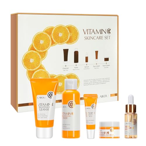 5-teiliges Gesichtspflege-Set mit Vitamin C, Geschenkset für Frauen, Reisegrößen-Set mit Gesichtsreiniger, Toner, Serum, Augencreme und Gesichtscreme 5-teiliges Gesichtspflege-Set mit Vitamin C, Geschenkset für Frauen, Reisegrößen-Set mit Gesichtsreiniger, Toner, Serum, Augencreme und Gesichtscreme von HochoLii