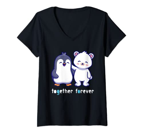 Damen Verliebte Liebespaar Bär Pinguin Sprüche Partner Look Outfit T-Shirt mit V-Ausschnitt Damen Verliebte Liebespaar Bär Pinguin Sprüche Partner Look Outfit T-Shirt mit V-Ausschnitt von Hochzeit Valentinstag Verlobung Jahrestag Design