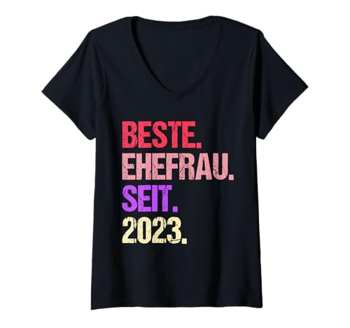 Damen Valentinstag Beste Frau seit 2023 T-Shirt mit V-Ausschnitt Damen Valentinstag Beste Frau seit 2023 T-Shirt mit V-Ausschnitt von Hochzeit Verheiratet Hochzeitstag Geschenk