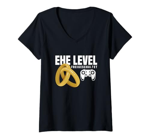 Damen Ehe Level Freigeschaltet Lustig Hochzeit Gadgets Gamer Paar T-Shirt mit V-Ausschnitt Damen Ehe Level Freigeschaltet Lustig Hochzeit Gadgets Gamer Paar T-Shirt mit V-Ausschnitt von Hochzeitsfeier Überraschung & Hochzeit Gadgets