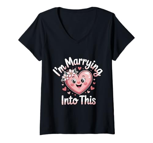 Damen I'm Marrying Into This Hochzeitschaos -Ehe - T-Shirt mit V-Ausschnitt von Hochzeitshumor -Ehe beginnt