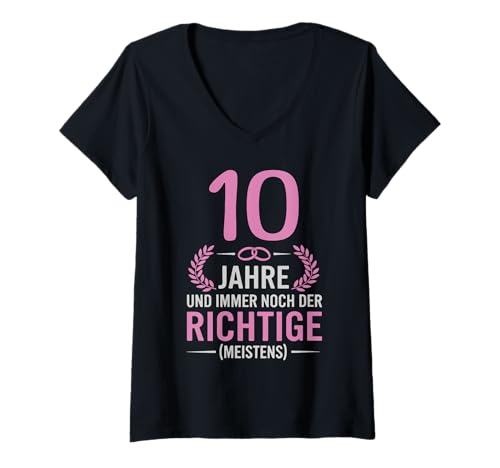 Damen 10. Hochzeitstag Ehefrau seit 10 Jahren Rosenhochzeit T-Shirt mit V-Ausschnitt von Hochzeitstag Ehefrau Ehemann Geschenke