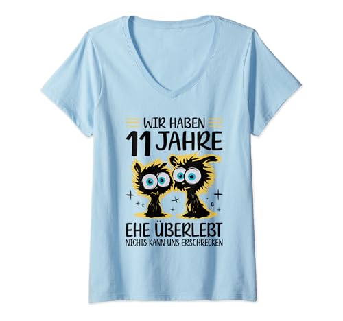 Damen 11 Jahre Verheiratet 11. Hochzeitstag Stahl Hochzeit T-Shirt mit V-Ausschnitt von Hochzeitstag Ehefrau Ehemann Geschenke