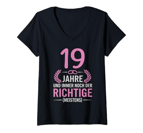 Damen 19. Hochzeitstag Ehefrau seit 19 Jahren Perlmuthochzeit T-Shirt mit V-Ausschnitt von Hochzeitstag Ehefrau Ehemann Geschenke