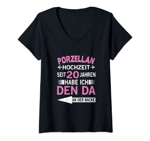 Damen 20. Hochzeitstag Ehefrau seit 20 Jahren Porzellanhochzeit T-Shirt mit V-Ausschnitt von Hochzeitstag Ehefrau Ehemann Geschenke
