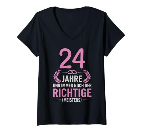 Damen 24. Hochzeitstag Ehefrau seit 24 Jahren Satinhochzeit T-Shirt mit V-Ausschnitt von Hochzeitstag Ehefrau Ehemann Geschenke
