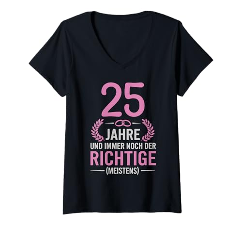 Damen 25. Hochzeitstag Ehefrau seit 25 Jahren Silberhochzeit T-Shirt mit V-Ausschnitt von Hochzeitstag Ehefrau Ehemann Geschenke