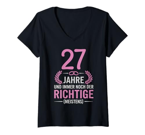 Damen 27. Hochzeitstag Ehefrau seit 27 Jahren Mahagonihochzeit T-Shirt mit V-Ausschnitt von Hochzeitstag Ehefrau Ehemann Geschenke