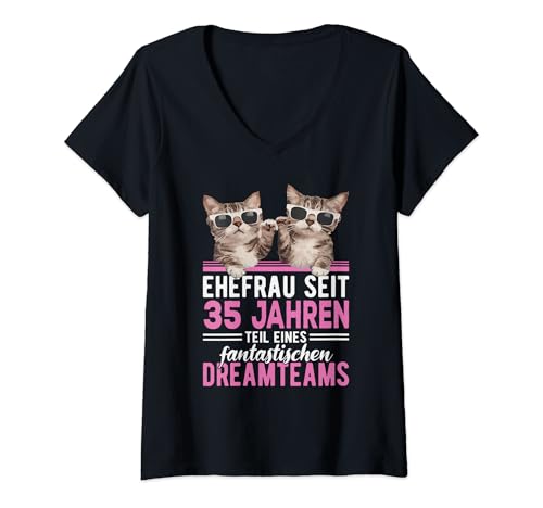 Damen 35 Jahre Verheiratet 35. Hochzeitstag Leinenhochzeit T-Shirt mit V-Ausschnitt von Hochzeitstag Ehefrau Ehemann Geschenke