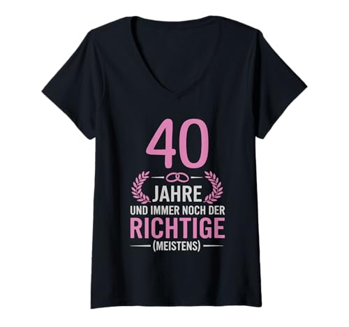 Damen 40. Hochzeitstag Ehefrau seit 40 Jahren Rubinhochzeit T-Shirt mit V-Ausschnitt von Hochzeitstag Ehefrau Ehemann Geschenke