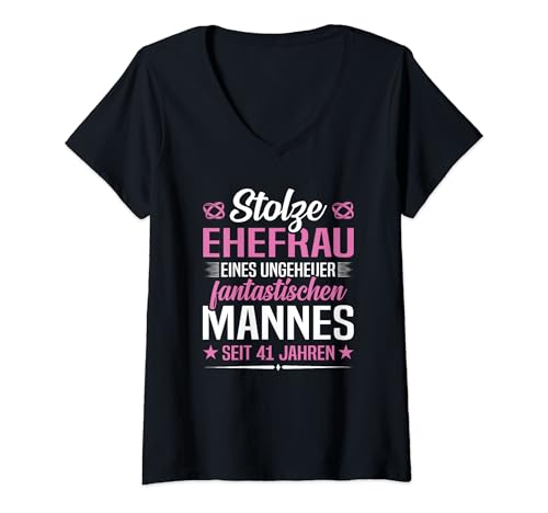 Damen 41 Jahre Verheiratet 41. Hochzeitstag Birkenhochzeit T-Shirt mit V-Ausschnitt von Hochzeitstag Ehefrau Ehemann Geschenke