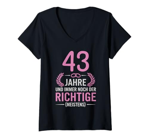 Damen 43. Hochzeitstag Ehefrau seit 43 Jahren Bleihochzeit T-Shirt mit V-Ausschnitt von Hochzeitstag Ehefrau Ehemann Geschenke