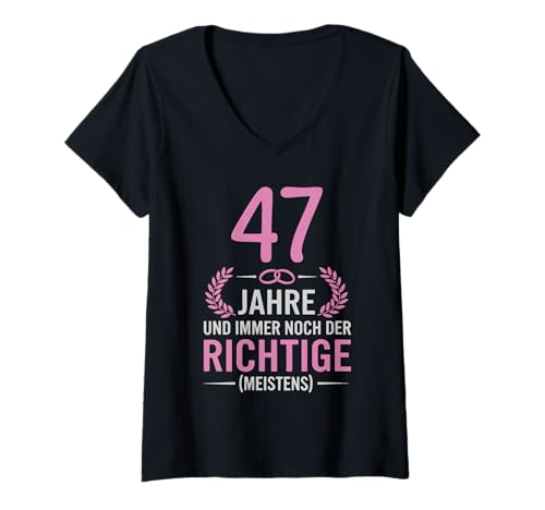 Damen 47. Hochzeitstag Ehefrau seit 47 Jahren Kaschmirhochzeit T-Shirt mit V-Ausschnitt von Hochzeitstag Ehefrau Ehemann Geschenke