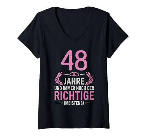 Damen 48. Hochzeitstag Ehefrau seit 48 Jahren Diademhochzeit T-Shirt mit V-Ausschnitt von Hochzeitstag Ehefrau Ehemann Geschenke