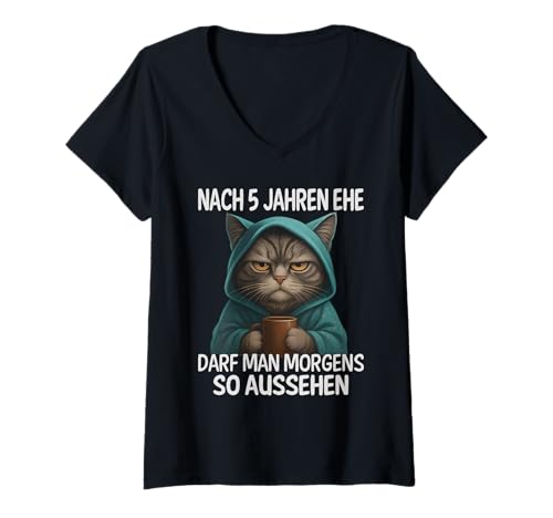 Damen 5 Jahre Verheiratet 5. Hochzeitstag Hölzerne Hochzeit T-Shirt mit V-Ausschnitt von Hochzeitstag Ehefrau Ehemann Geschenke