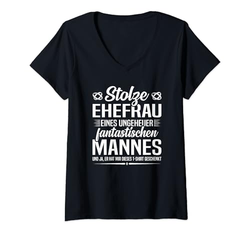 Damen Stolze Ehefrau fantastischen Ehemann Hochzeitstag T-Shirt mit V-Ausschnitt von Hochzeitstag Ehefrau Ehemann Geschenke