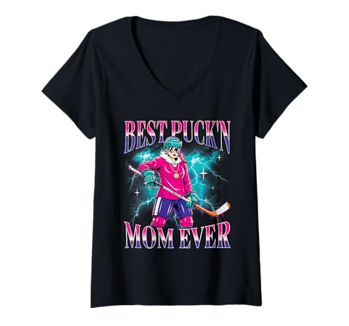 Damen Beste Hockey Mama Aller Zeiten Lustige Hockey Mama T-Shirt mit V-Ausschnitt von Hockey Für Muttertag