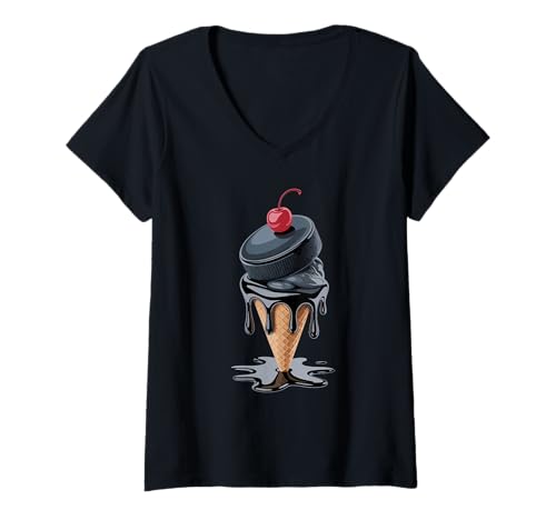 Damen Eishörnchen Eishockey Puck Dessert T-Shirt mit V-Ausschnitt von Hockey Gift For A Hockey Fan
