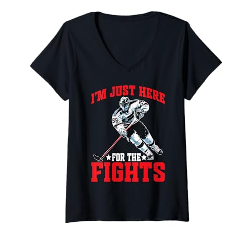 Damen I'm Just Here for The Fights Hockey -Fan -Scherz - T-Shirt mit V-Ausschnitt Damen I'm Just Here for The Fights Hockey -Fan -Scherz - T-Shirt mit V-Ausschnitt von Hockey Humor Game Banter