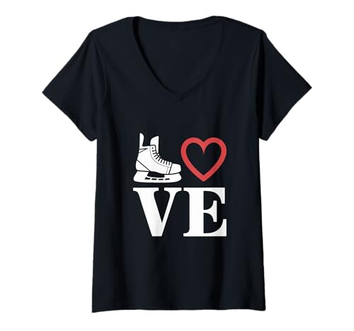 Damen Love Hockey Lustiger Eishockeyspieler & Trainer T-Shirt mit V-Ausschnitt Damen Love Hockey Lustiger Eishockeyspieler & Trainer T-Shirt mit V-Ausschnitt von Hockey Love Skate Heart Ice Rink Player Shirt
