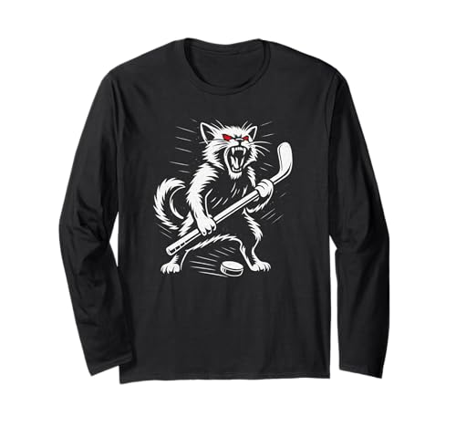 Angry Cat Eishockeyspieler-Design, Geschenk für Männer, Frauen, Kinder Langarmshirt Angry Cat Eishockeyspieler-Design, Geschenk für Männer, Frauen, Kinder Langarmshirt von Hockey Lover Team Coach Birthday Present Graphic
