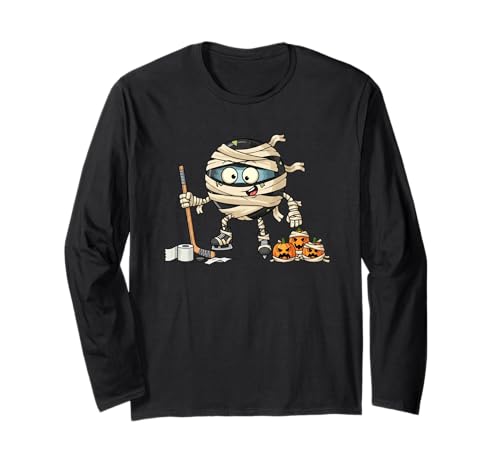 Lustiger Hockey-Mumien-Kürbis Halloween Kinder Herren Damen Langarmshirt von Hockey Lovers Cute Halloween Outfits for Boy Girl