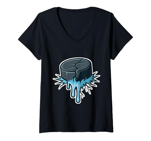 Damen Melting Hockey Puck Coole Eishockeysportarten T-Shirt mit V-Ausschnitt Damen Melting Hockey Puck Coole Eishockeysportarten T-Shirt mit V-Ausschnitt von Hockey Player Sports Gear