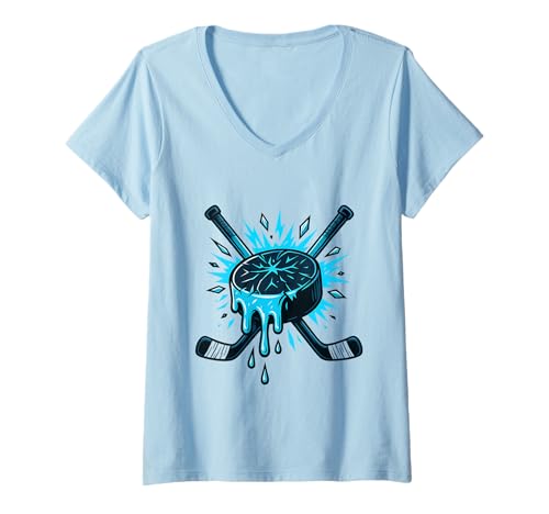 Damen Schmelzender Hockey-Puck mit gekreuzten Schlägern, Cooles Eishockey T-Shirt mit V-Ausschnitt Damen Schmelzender Hockey-Puck mit gekreuzten Schlägern, Cooles Eishockey T-Shirt mit V-Ausschnitt von Hockey Player Sports Gear