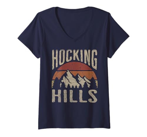Damen Hocking Hills T-Shirt mit V-Ausschnitt Damen Hocking Hills T-Shirt mit V-Ausschnitt von Hocking Hills Park Ohio USA Outdoor Retro