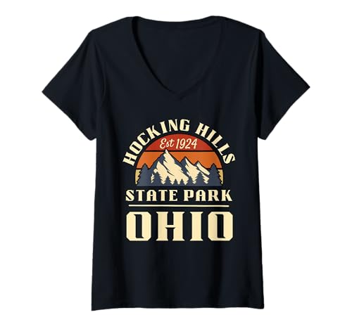 Damen Hocking Hills Park T-Shirt mit V-Ausschnitt Damen Hocking Hills Park T-Shirt mit V-Ausschnitt von Hocking Hills Park Ohio USA Outdoor Vintage