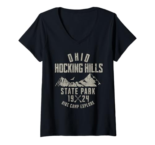 Damen Hocking Hills T-Shirt mit V-Ausschnitt Damen Hocking Hills T-Shirt mit V-Ausschnitt von Hocking Hills Park Ohio USA Outdoor Vintage