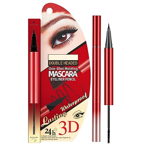 Hocossy Doppelendiger Mascara Eyeliner,3D Lash Mascara Eyeliner Pencil Set, Langanhaltender wasserfester 2 in 1 Mascara Eyeliner für Wimpernverdichtung & -verlängerung Wischfest (A) von Hocossy