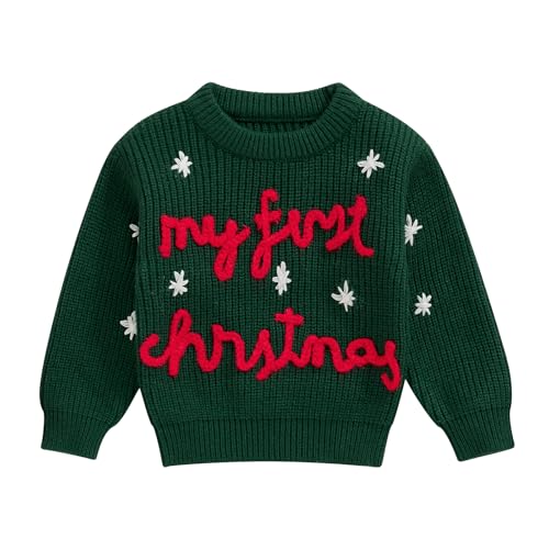 HodJIU Baby Jungen Mädchen Weihnachtspullover Langarm Strickpullover Pullover Neugeborene My First Christmas Outfits Winter Strickwaren Xmas Top, D-Grün, 6-12 Monate von HodJIU