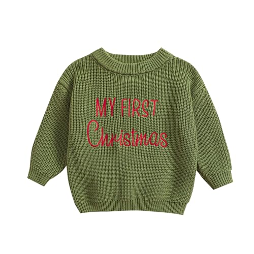 HodJIU Baby Jungen Mädchen Weihnachtspullover Langarm Strickpullover Pullover Neugeborene My First Christmas Outfits Winter Strickwaren Xmas Top, grün, 0-3 Monate von HodJIU