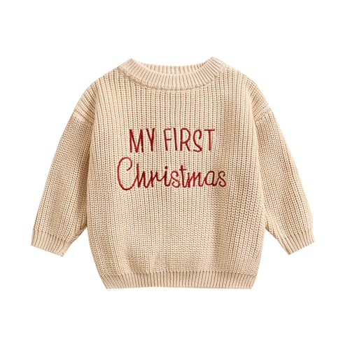 HodJIU Baby Jungen Mädchen Weihnachtspullover Langarm Strickpullover Pullover Neugeborene My First Christmas Outfits Winter Strickwaren Xmas Top, khaki, 80 von HodJIU