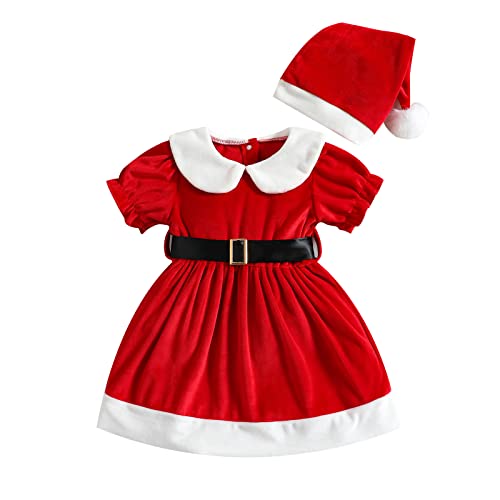 HodJIU Kostüm Mutter Weihnachten Baby Mädchen Kleid Prinzessin Rot Kurzarm + Hut Kostüm Outfit Weihnachten Vater Tochter, rot, 68 von HodJIU
