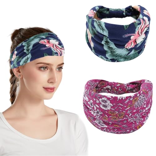 Hodaqe Boho-Stirnbänder für Damen, hochwertiges dehnbares Haar-Accessoire, für Yoga, Mode, Training, Reisen oder Laufen (blau + rot, 2 Stück) (blau + rot, einheitliche Größe) von Hodaqe